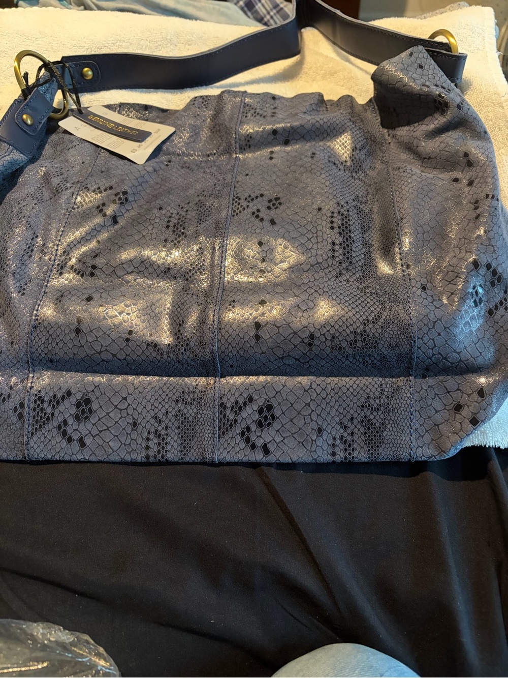 Women's Assots Blue Snake-Embossed Hobo Bag